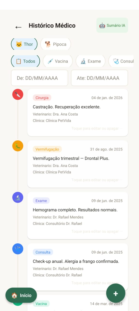 Tela do app Ampatas — registro médico